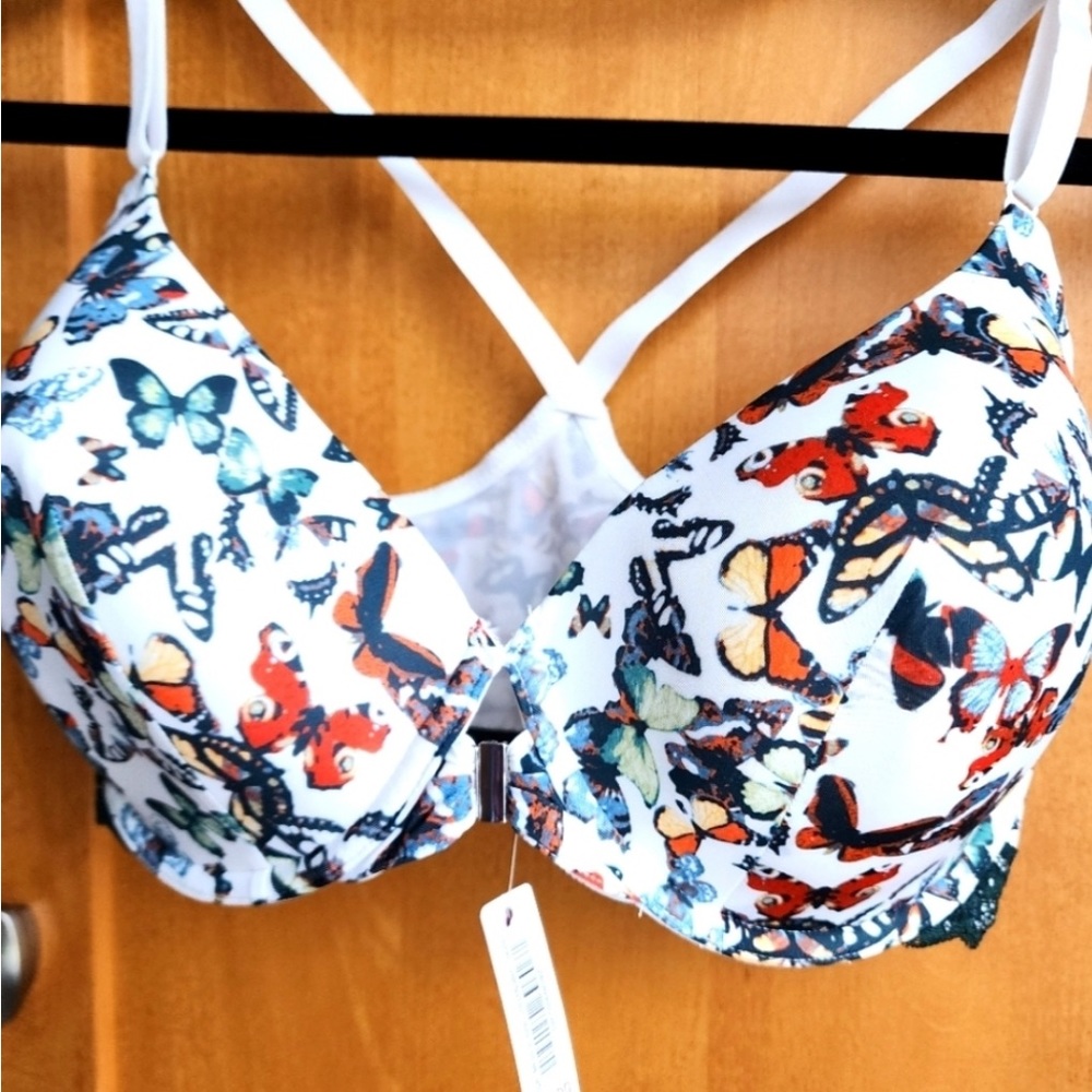 White bra with colorful butterflies